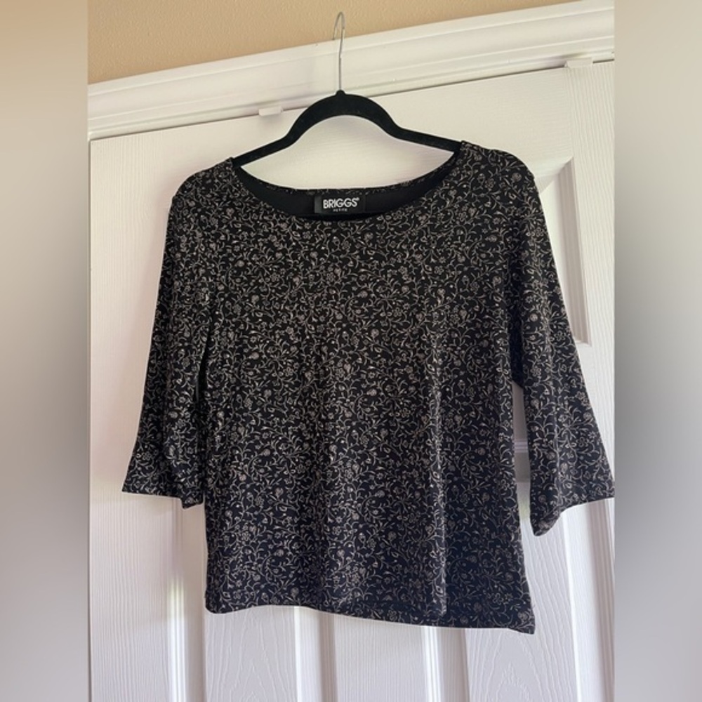 5/$25 ⭐️ Vintage 90s Briggs New York Black and Pink Floral 3/4 Sleeve Blouse